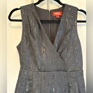 Kirna Zabete Sleeveless Metallic Jacquard Dress in black/ navy. V-neck, pockets.